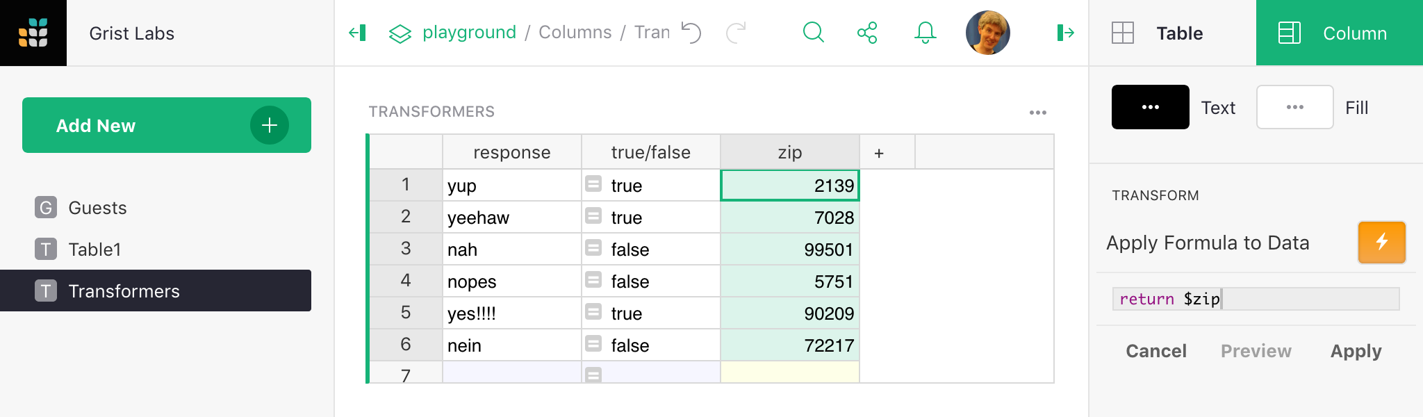 Column transformations